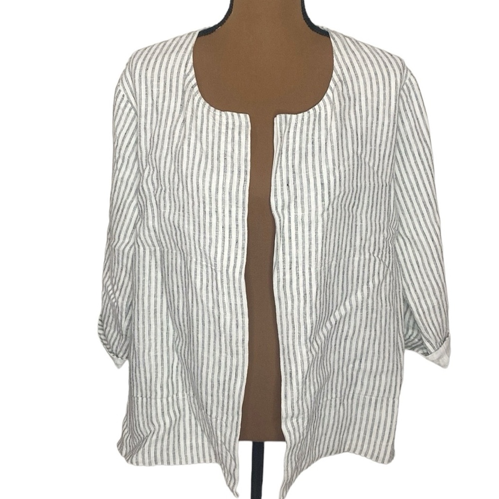 Poetry UK 100% linen striped boxy open front blazer jacket size 6